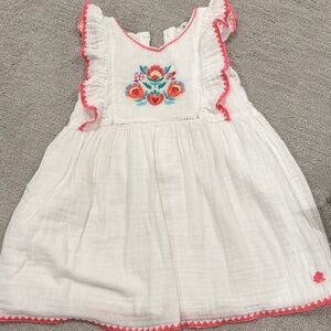 Babycottons White Dress with Pink and Blue Embroidery